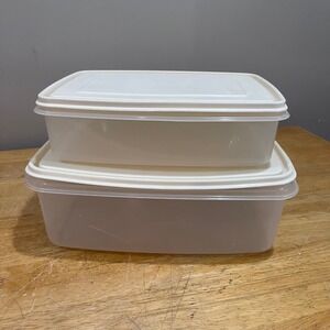 Vtg Rubbermaid Servin Saver Food Storage Containers #7 & 8 Almond Lids 90s